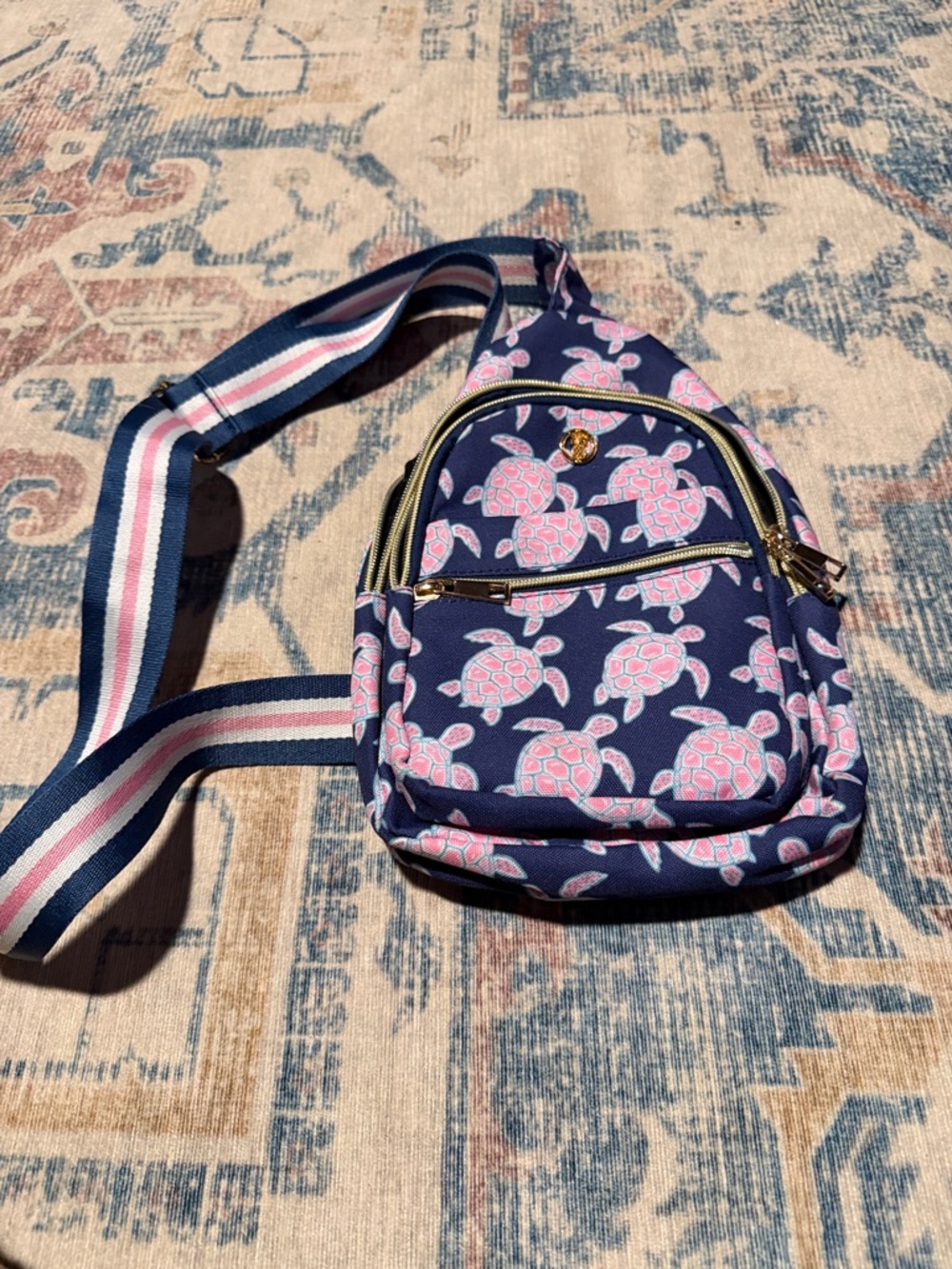 Simply Southern Navy w/Pink Turtles 4 Compartment Sling Bag